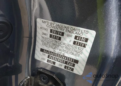 2005 Jaguar Xk8 из США, поврежденный, VIN SAJDA41C552A43201